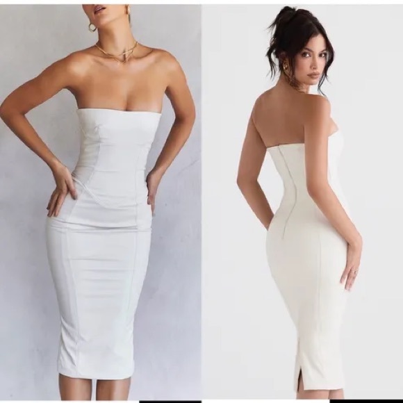 HOUSE OF CB 'Camilla' Ivory Vegan Leather Strapless Dress NWOT - Picture 10 of 15